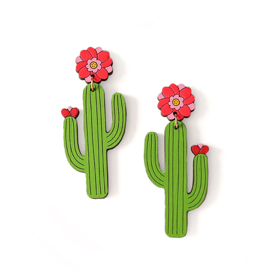 Saguaro Cactus with Colorful Flowers Earrings