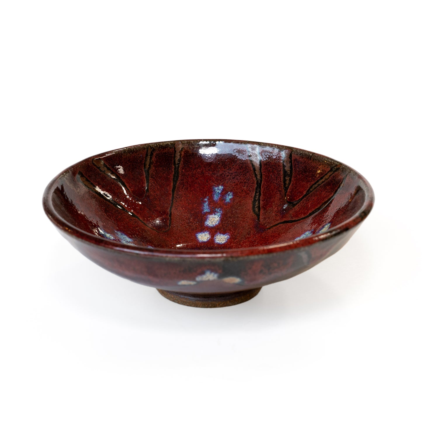 Shallow Cranberry Bowl with Multi-Colored Glaze