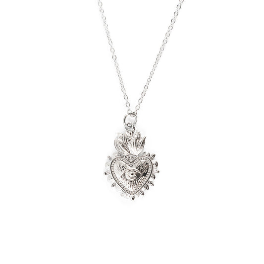 Silver Sacred Heart Charm Necklace
