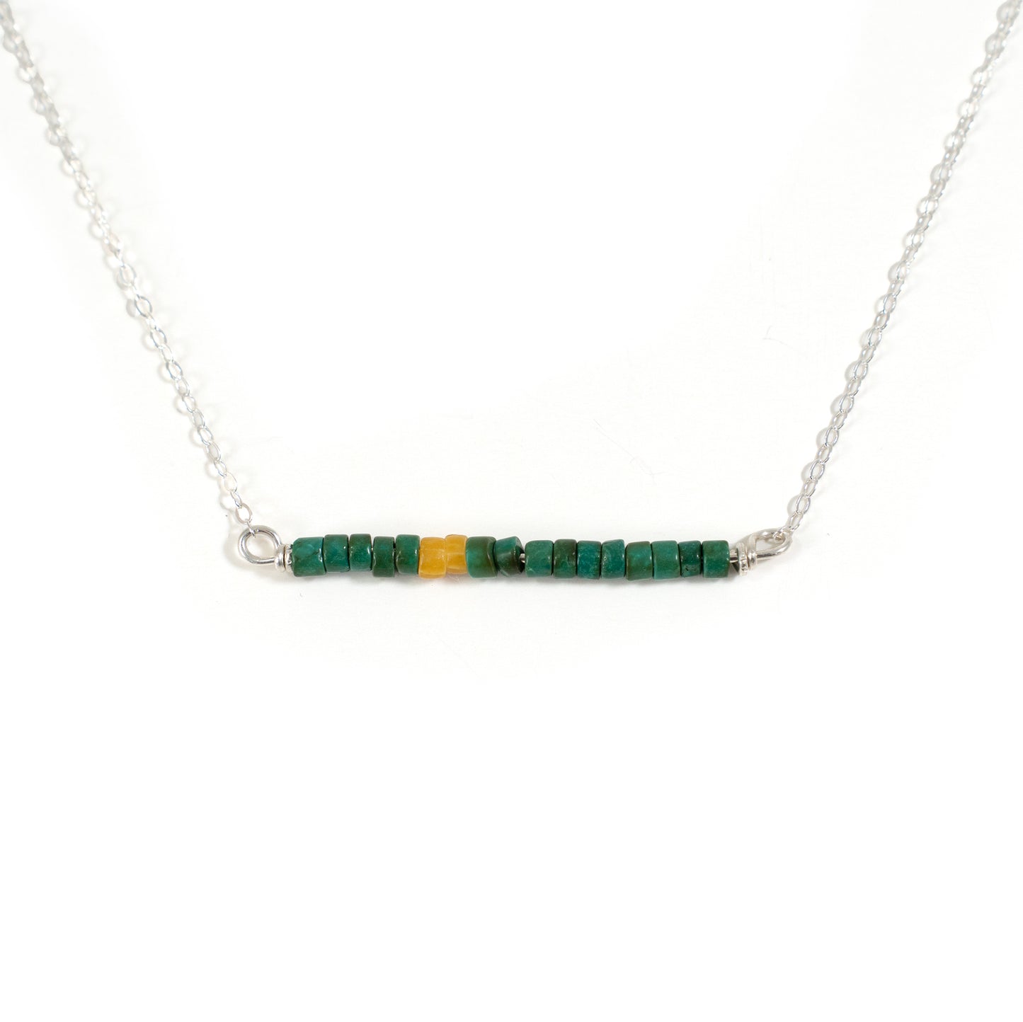 Silver Necklace with Turquoise Bead Bar
