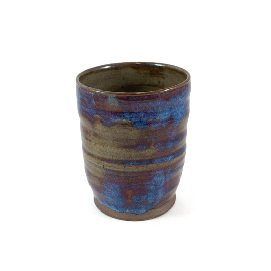 Speckled Golden Blue Ribbed Ceramic Cup
