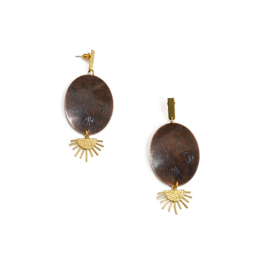 Stamped Copper Oval with Gold Sun Stud Earrings