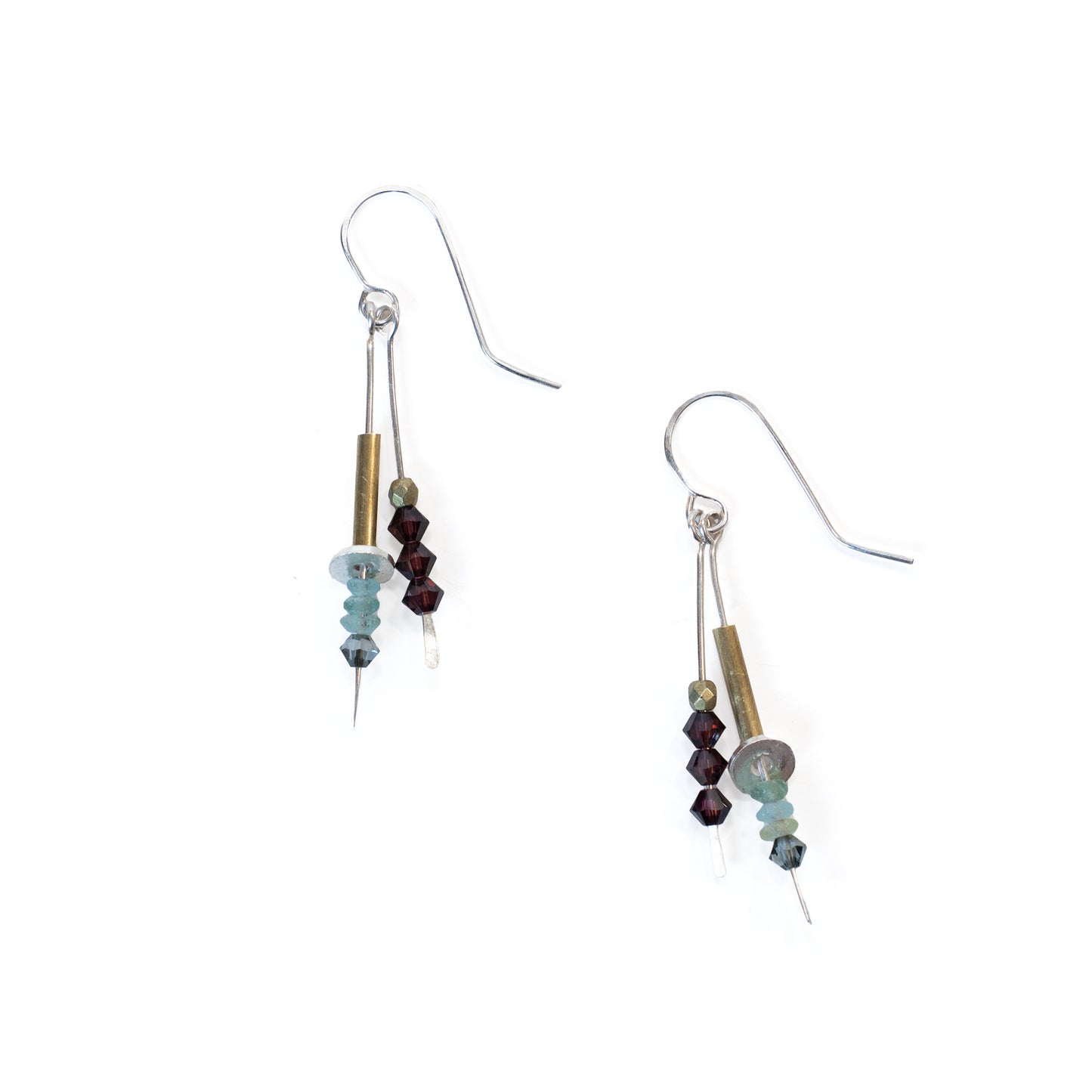 Sterling Silver 2 Bar Dangling Earrings with Swarovski Crystal Beads and Gold Bars