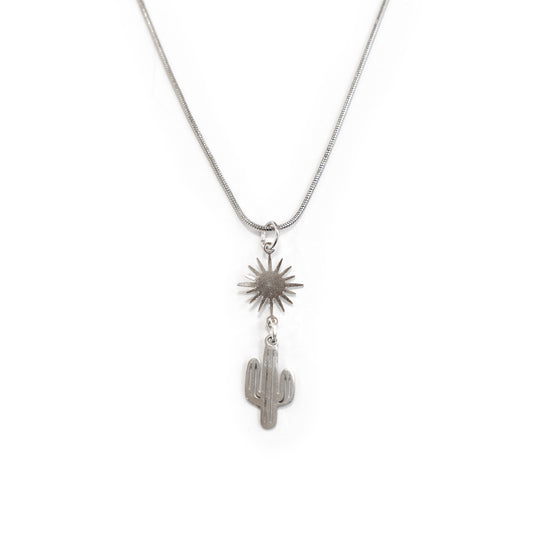 Sterling Silver Sunburst & Saguaro Necklace