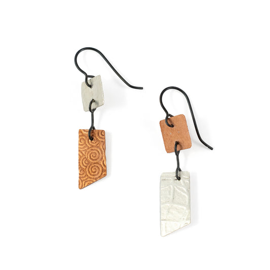 Textured Copper & Sterling Silver Diamond Dangle Earrings with Blade Dangles