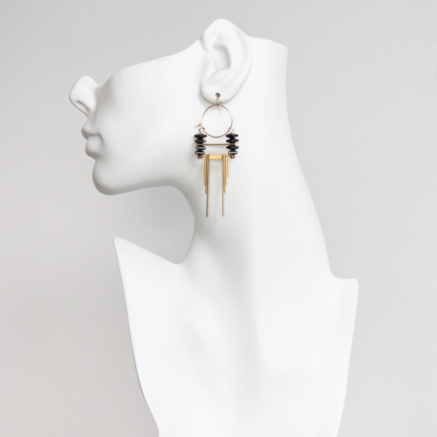 Artdeco Hematite and Brass Hoop Earrings