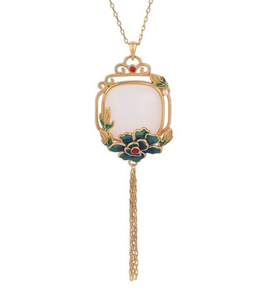 White Jade Lotus  Necklace
