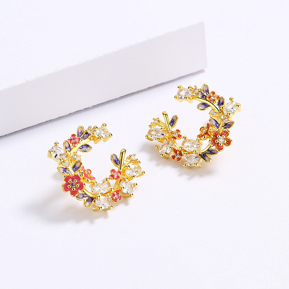 Spring Crystal Flowers Stud Earrings