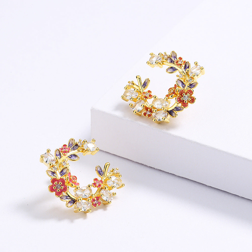 Spring Crystal Flowers Stud Earrings