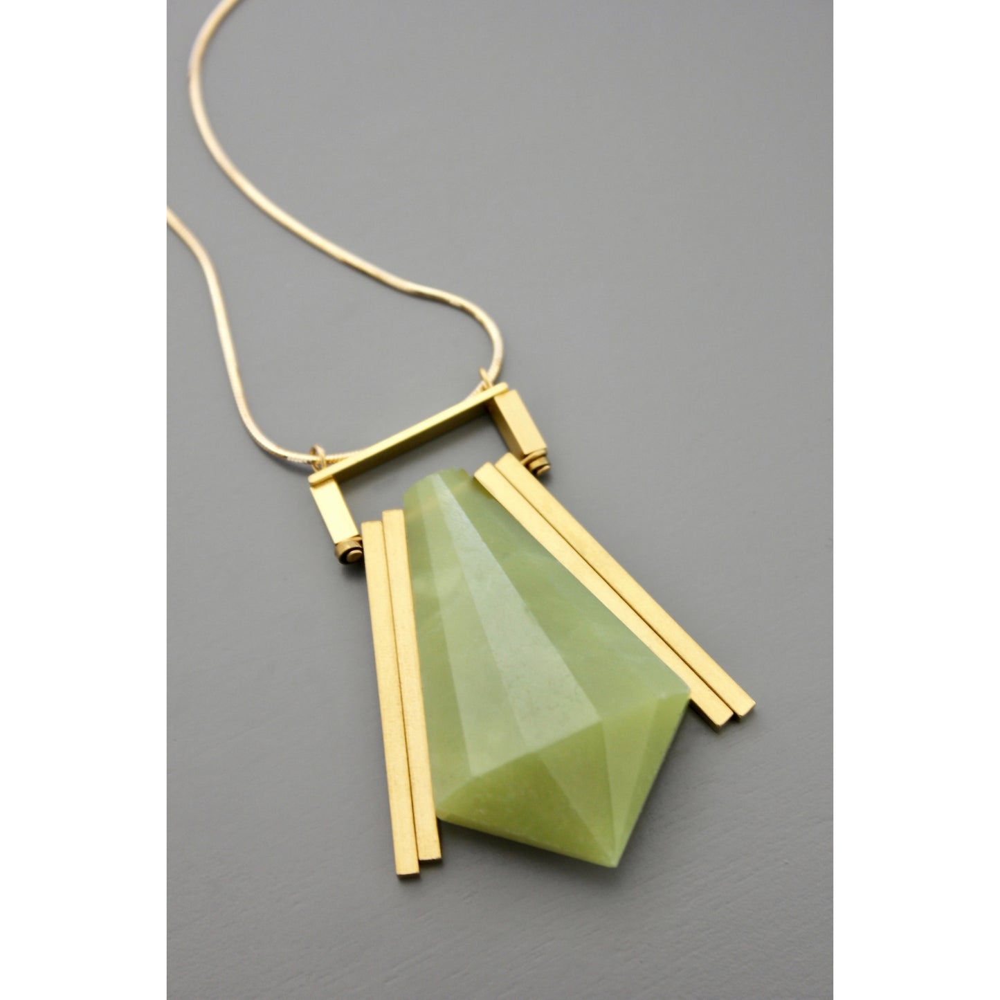 Geometric Green Jade and Snake Chain Necklace