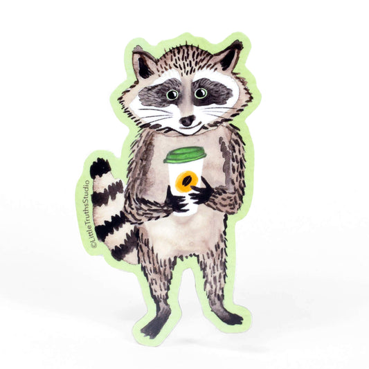 Raccoon with Coffee Sticker