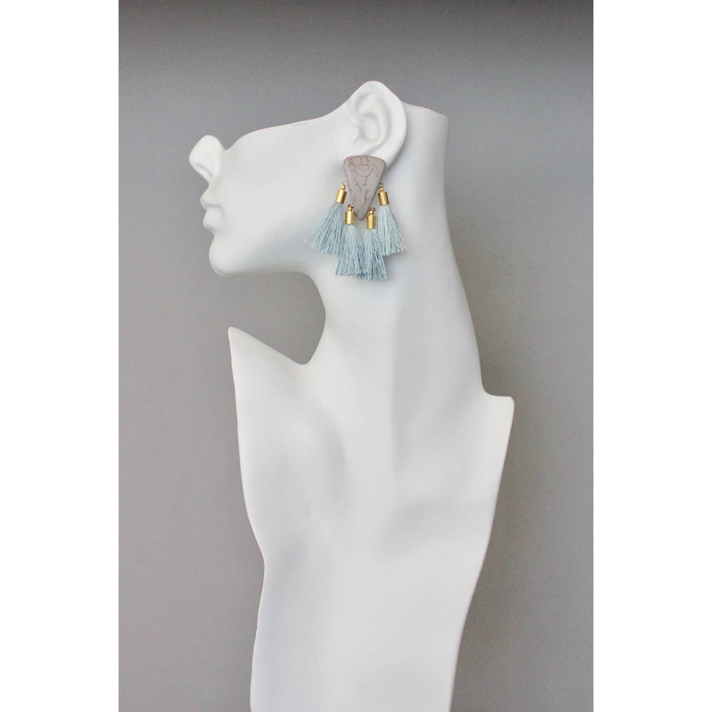 Stone and Tassel Post Earrings