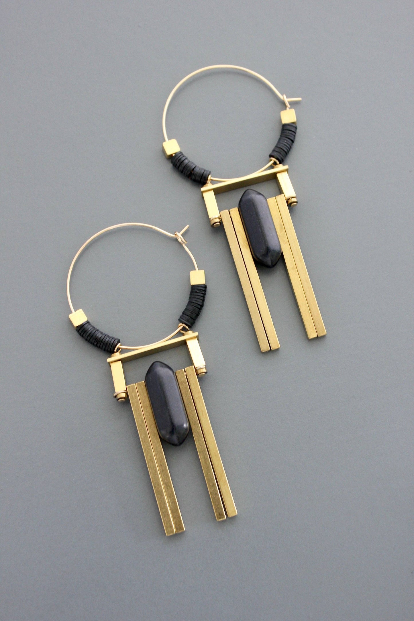 Art Deco Jet Hoop Earrings