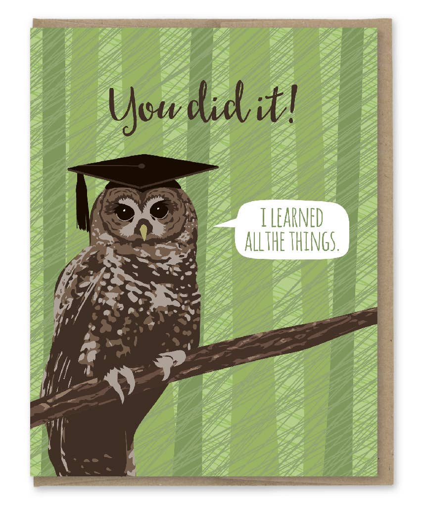 Learned All the Things Owl Graduation Card