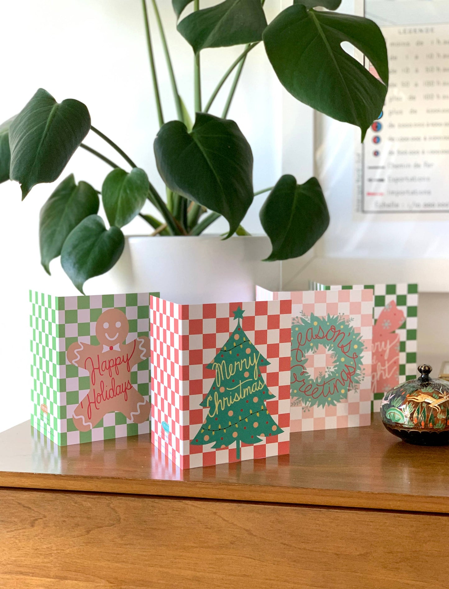 Checkered Holiday Cards - Variety Boxed Set of 8