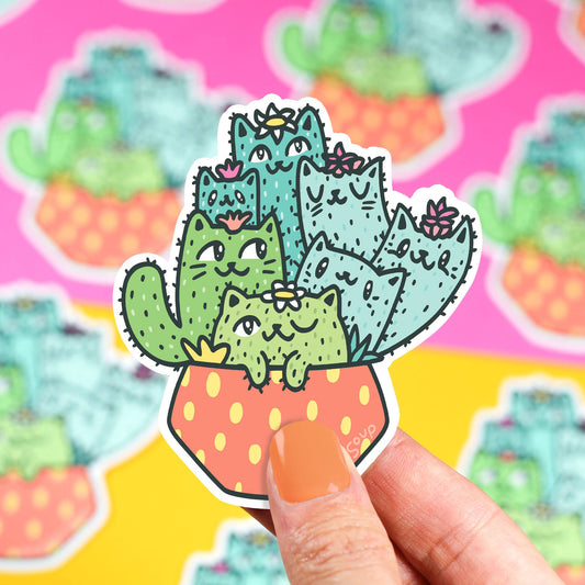 Potted Cactus Cats Vinyl Sticker