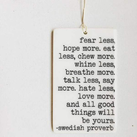Porcelain Wall Tag - Swedish Proverb