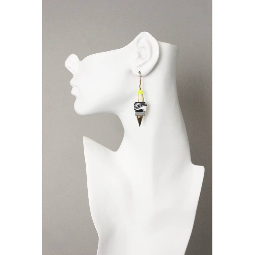 Black and White with Neon Beads Geometric Earrings