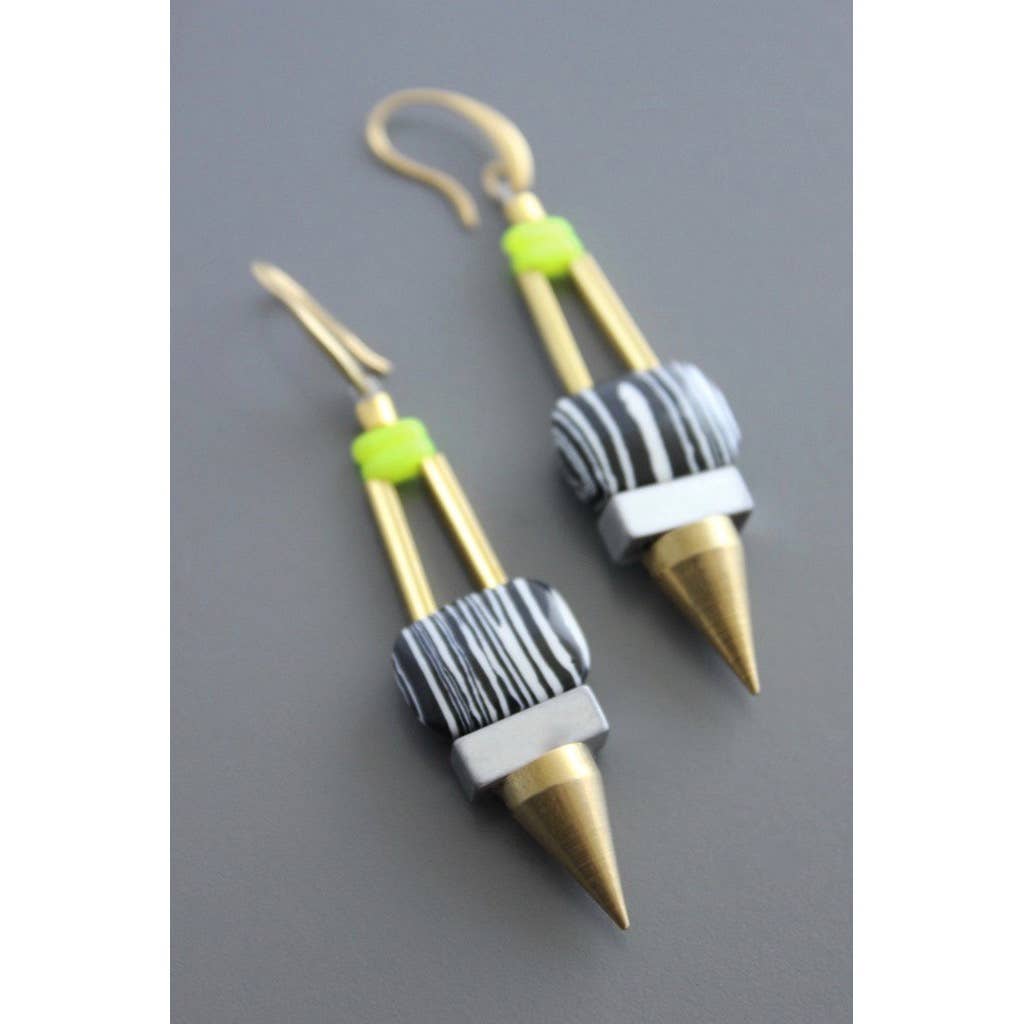Black and White with Neon Beads Geometric Earrings