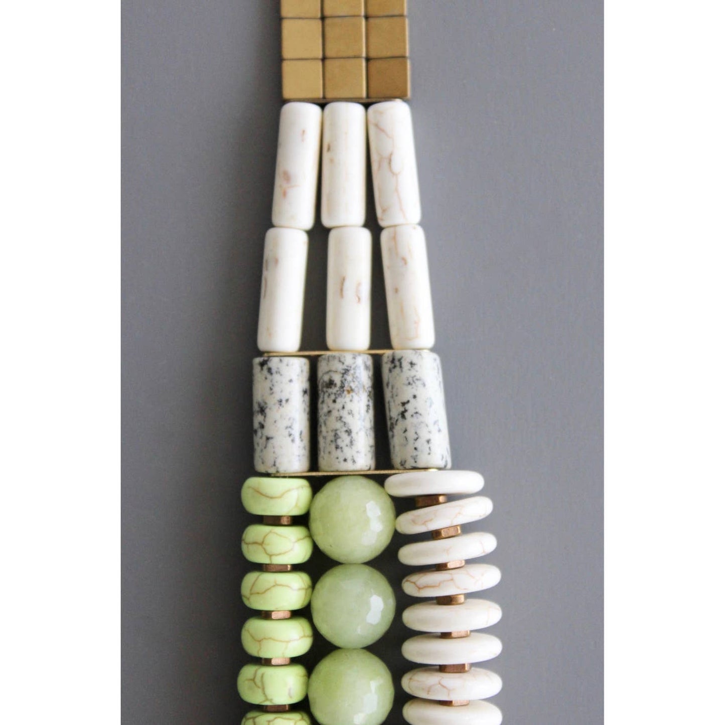 Triple Strand Necklace w/ Lime Green and White Beads