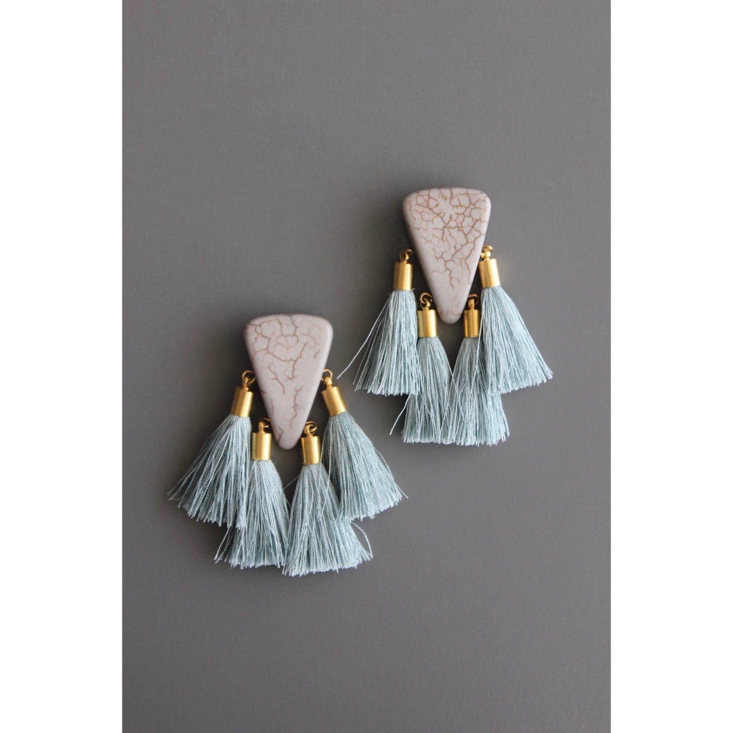 Stone and Tassel Post Earrings