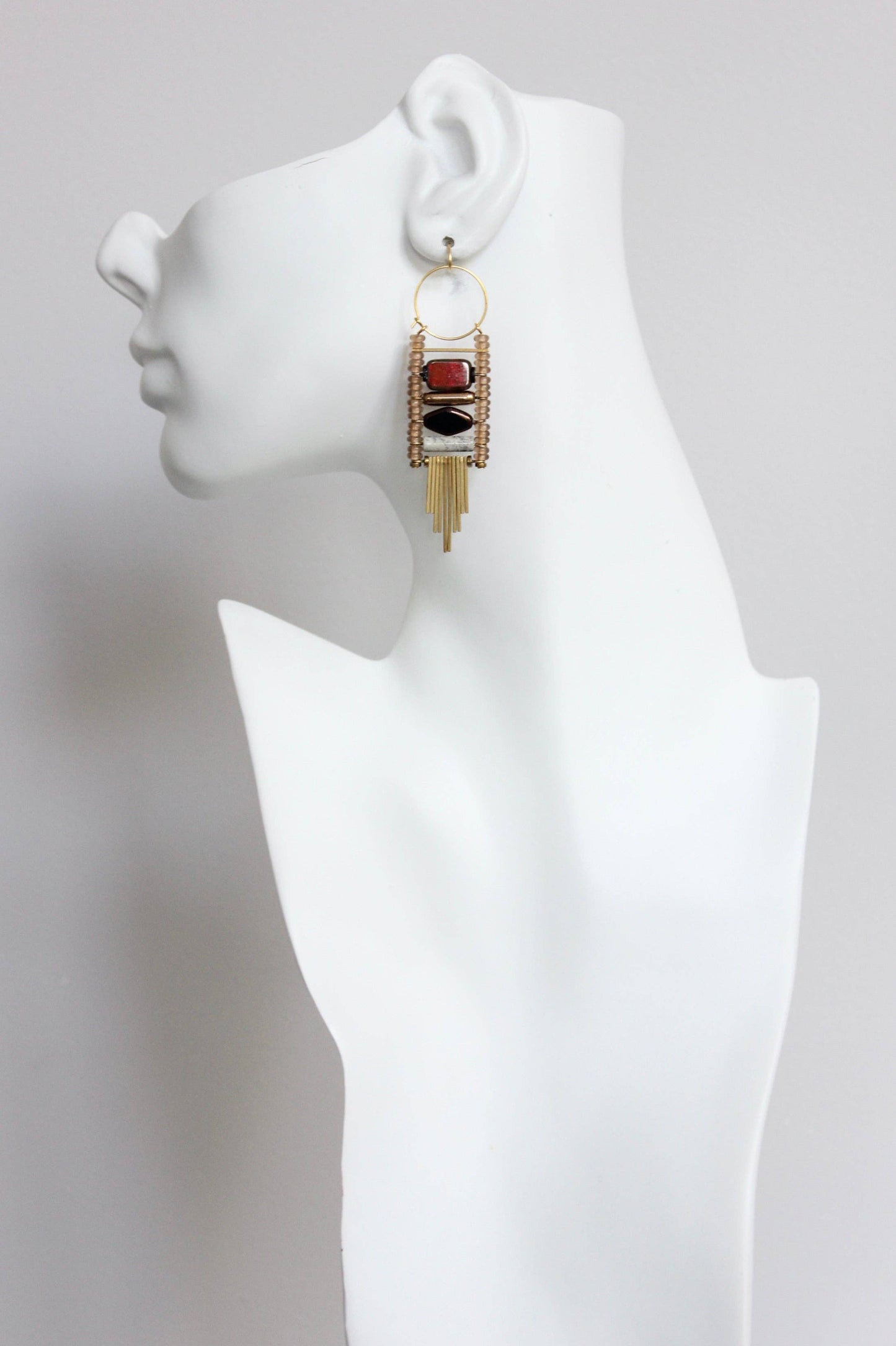 Long Hoop Glass and Stone Earrings