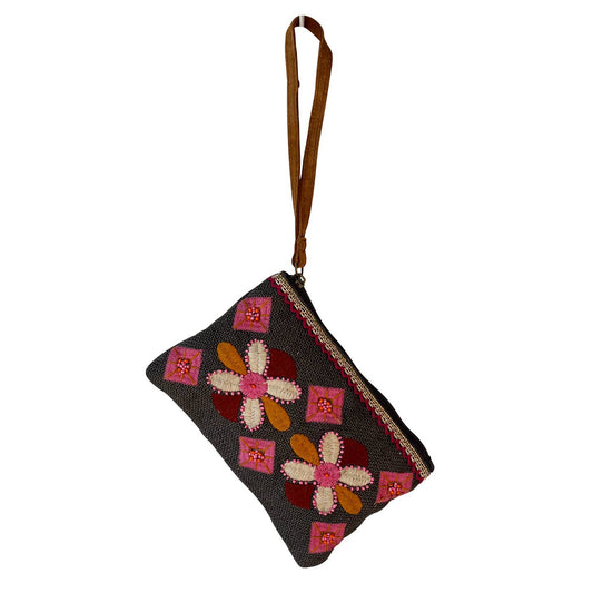 Charcoal Wristlet with Flowers