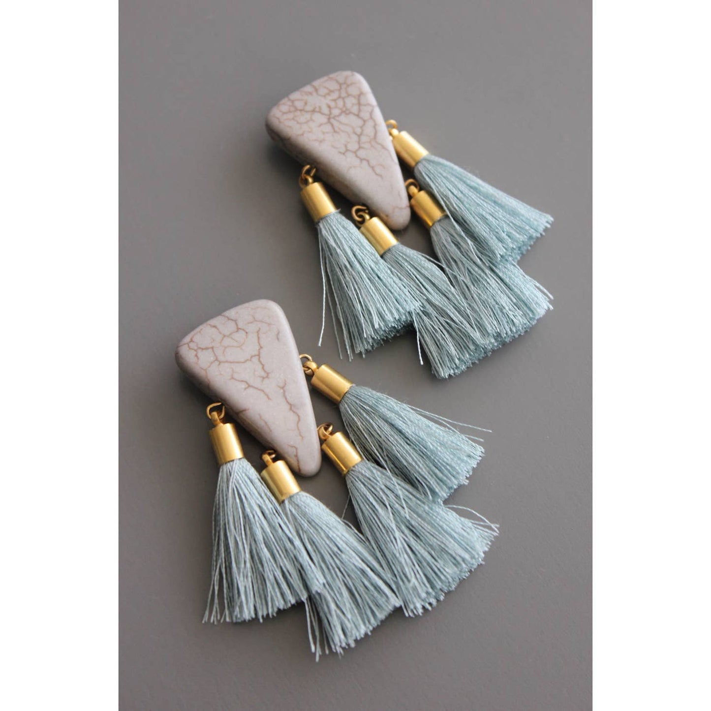 Stone and Tassel Post Earrings