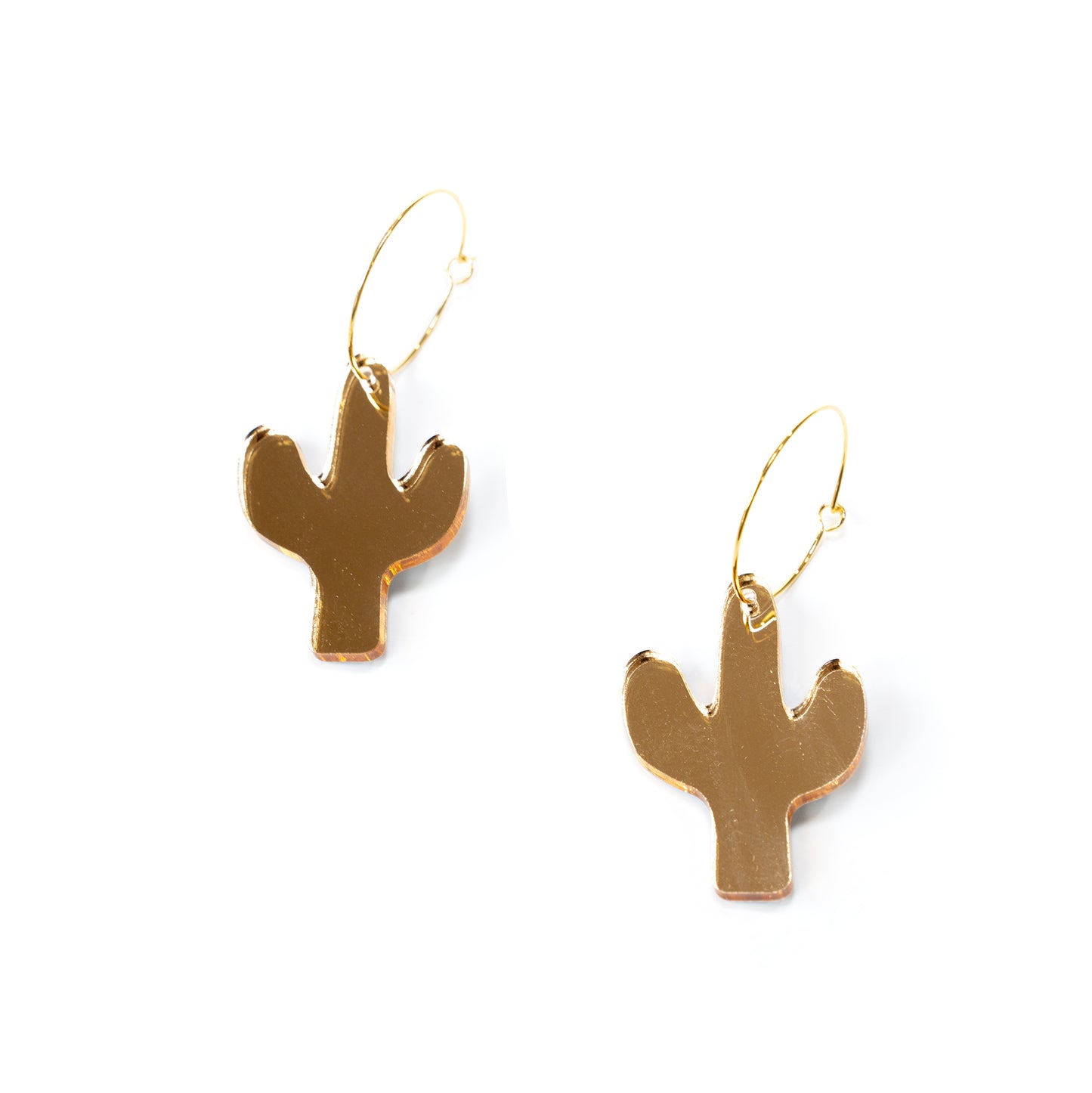 Acrylic Cactus Hoop Earrings – Gold Mirror