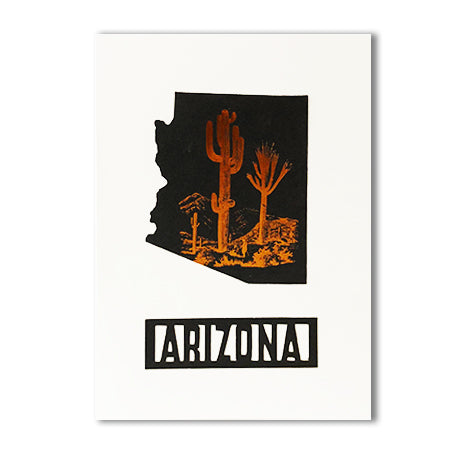 Arizona Copper Foil with desert landscape handmade cut paper card