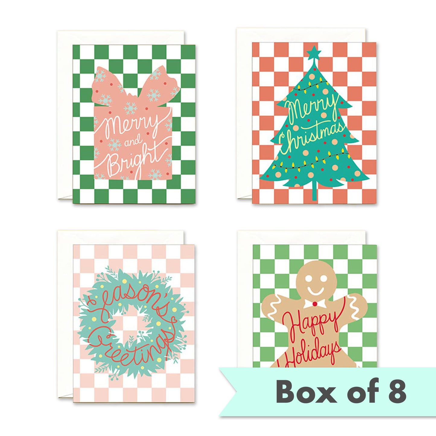 Checkered Holiday Cards - Variety Boxed Set of 8