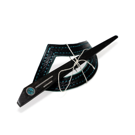 Black Bird Cage Leather Barrette with Turquoise Inlay Stick