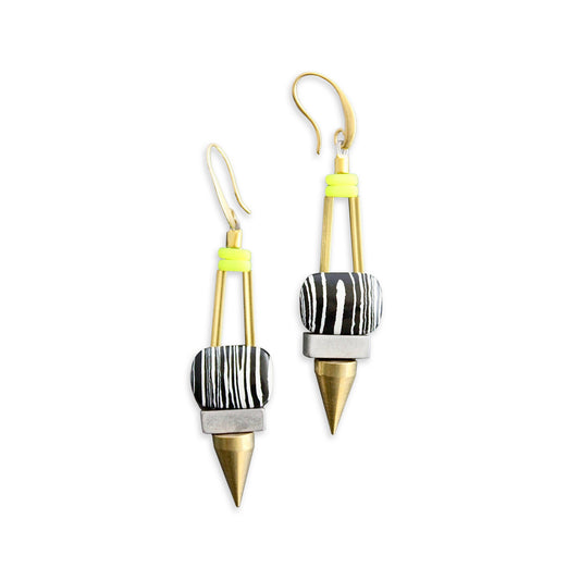 Black and White with Neon Beads Geometric Earrings
