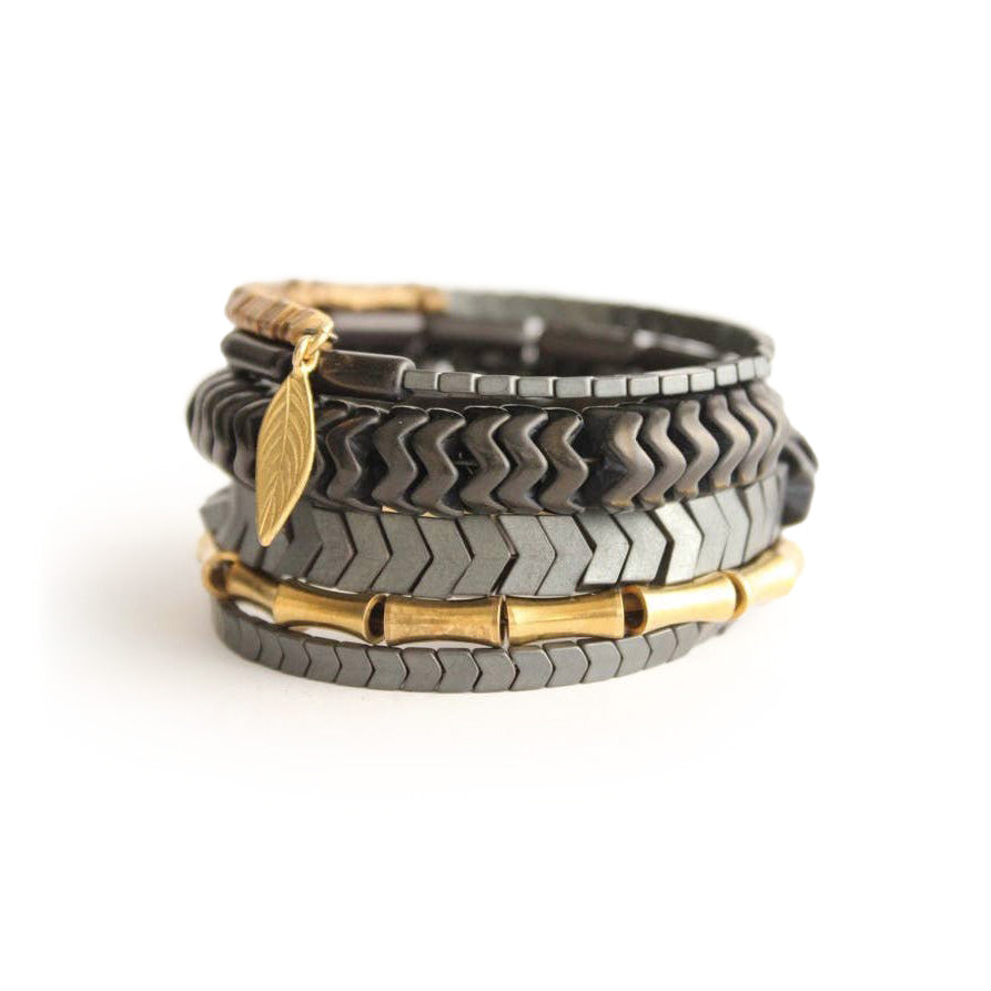 Black Stone and Hematite Wrap Bracelet