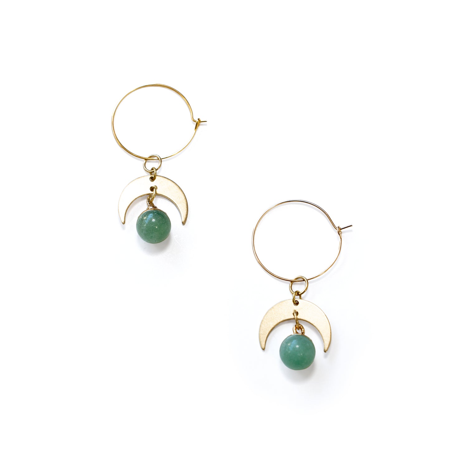 Brass Crescent & Gemstone Earrings