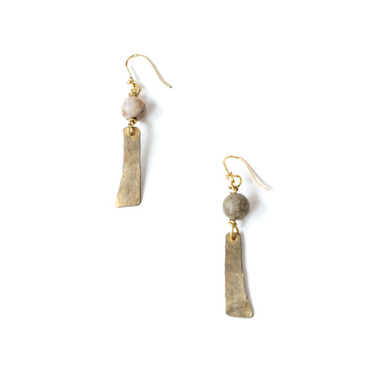 Brass Dangle with Stone Bead Earrings