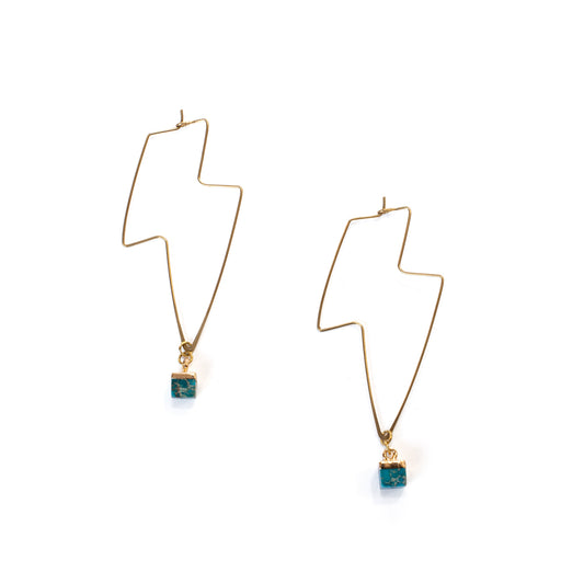 Brass Lightning & Gemstone Earrings