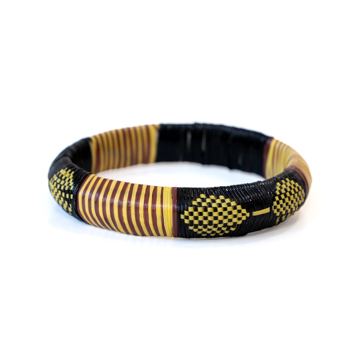 Wide Rounded Woven Design Black Recycled Plastic Bracelet