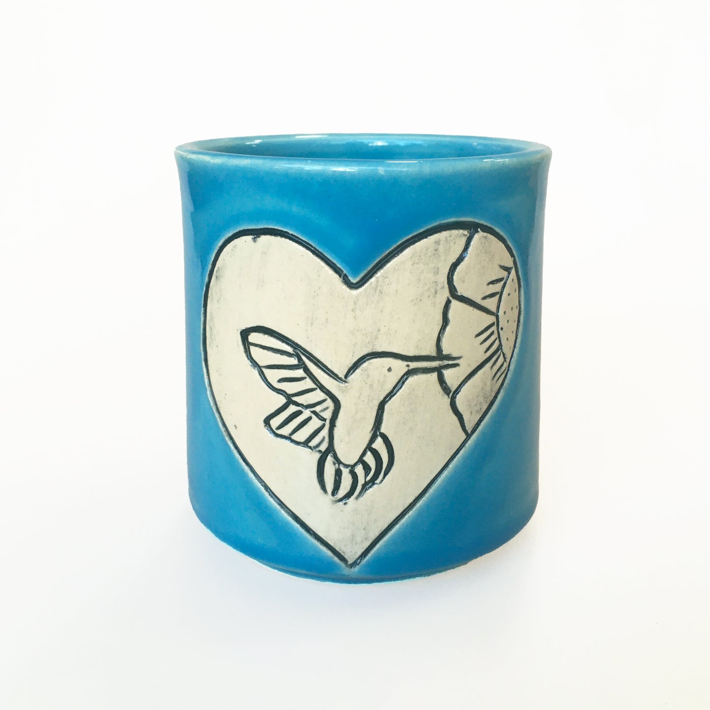 Carved Hummingbird Handmade Ceramic Sipping Cup