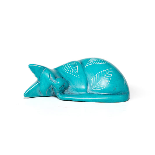 Carved Soapstone Sleeping Cat Statue