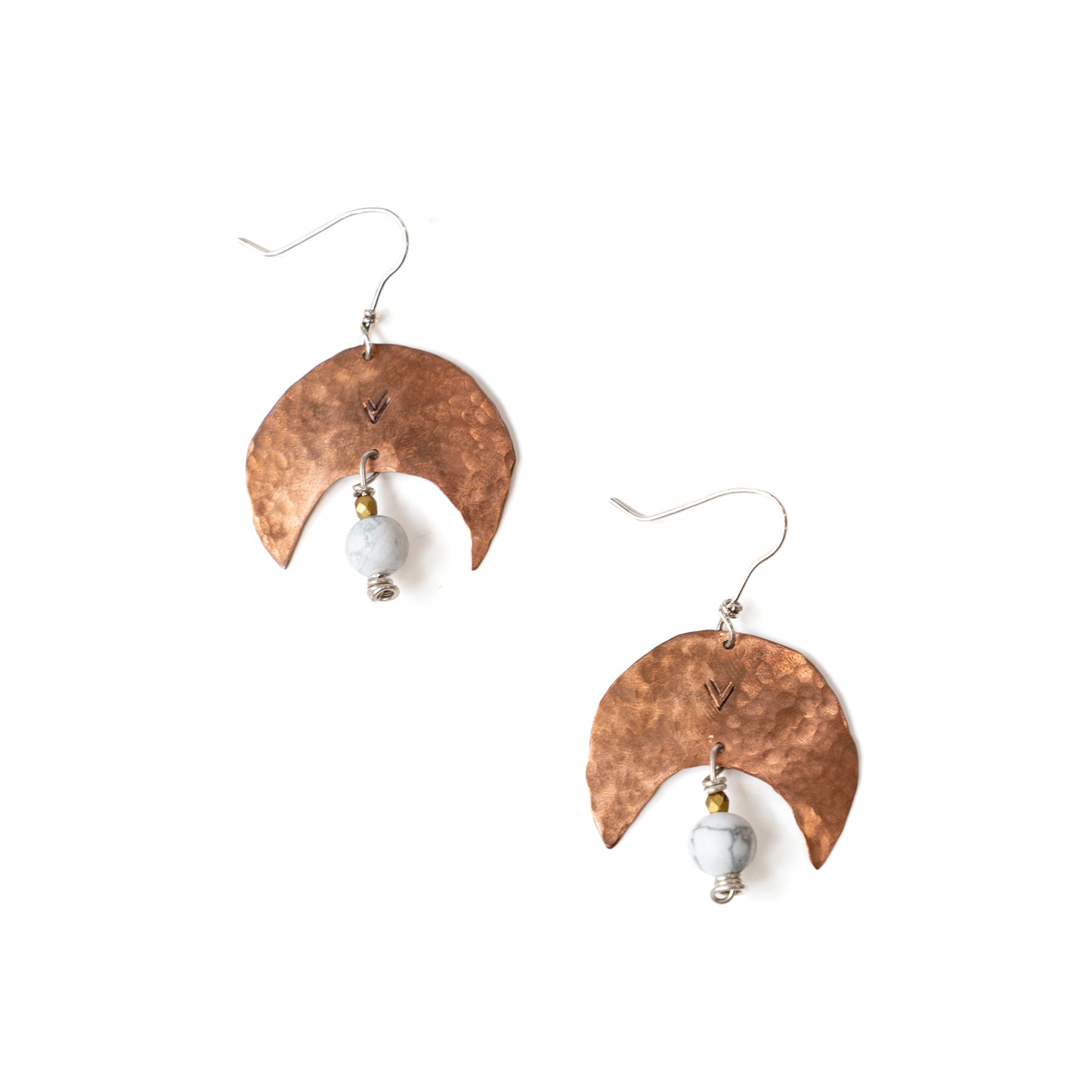 Copper Moon and Howlite Bead Dangle Earrings