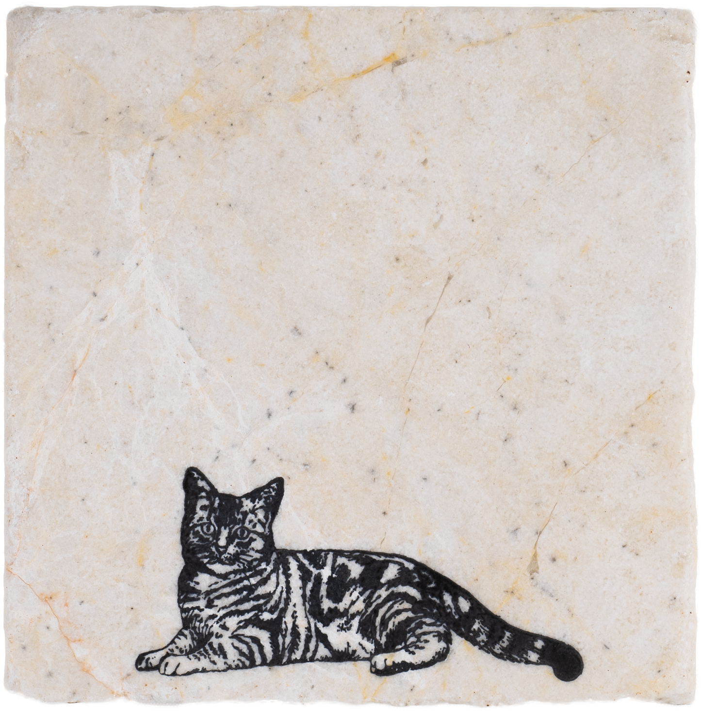 Striped Cat Laying Down Handmade Stone Coaster
