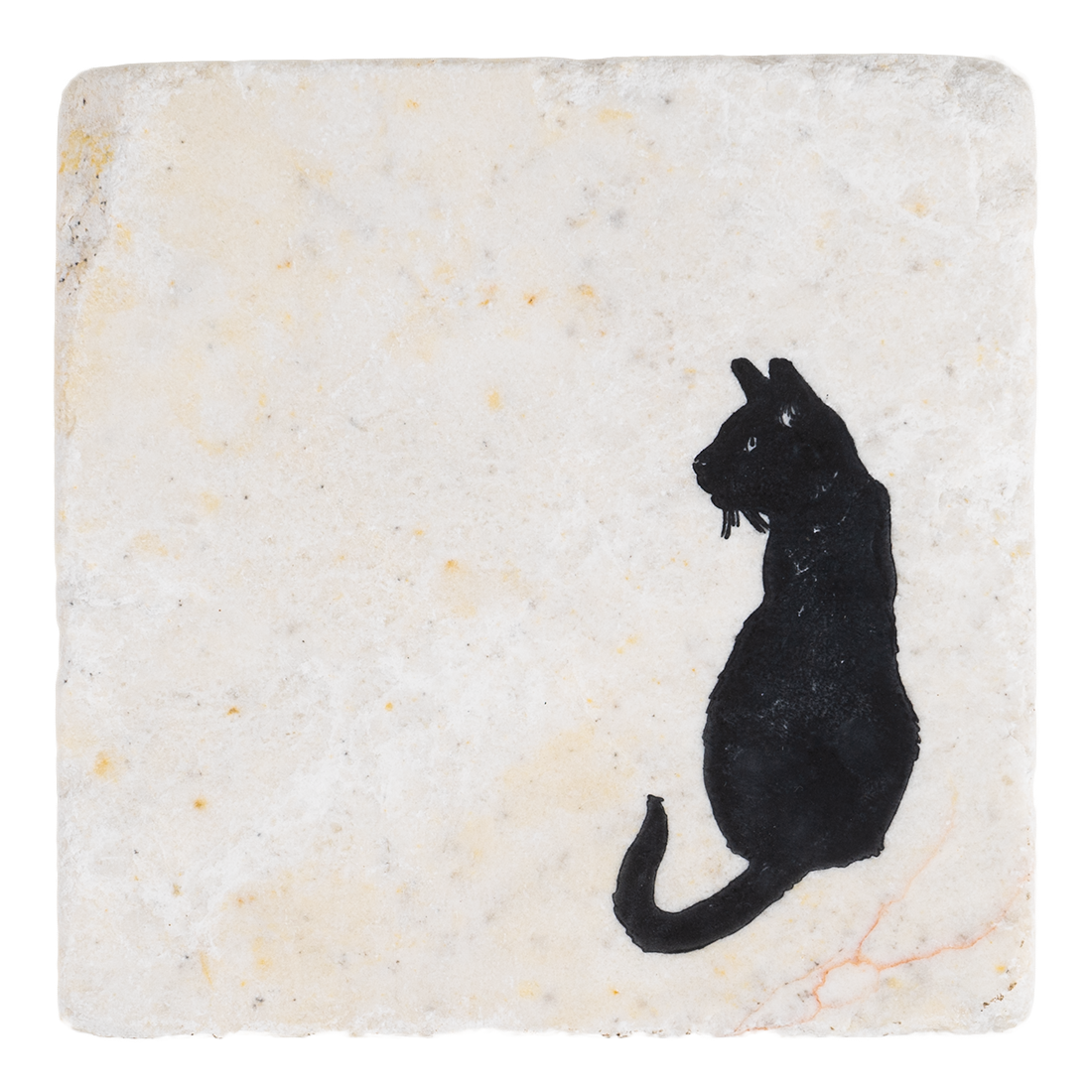 Black Cat Sitting Handmade Stone Coaster