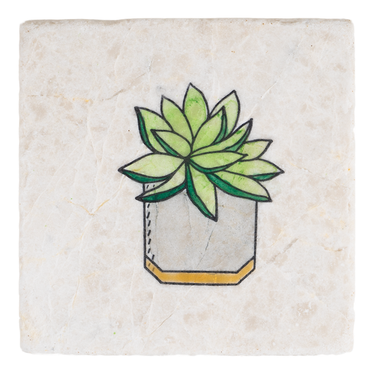 Potted Succulent Handmade Stone Coaster