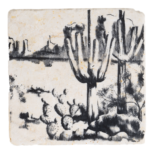 Black and White Desert Scene Handmade Stone Coaster