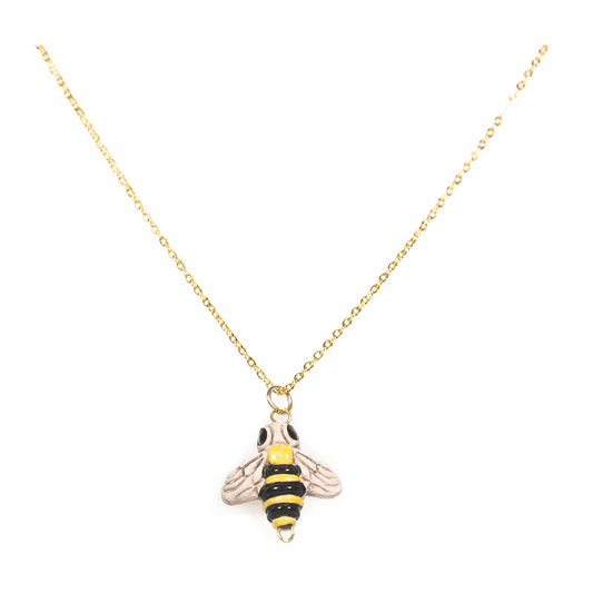 Ceramic bee charm handmade necklace