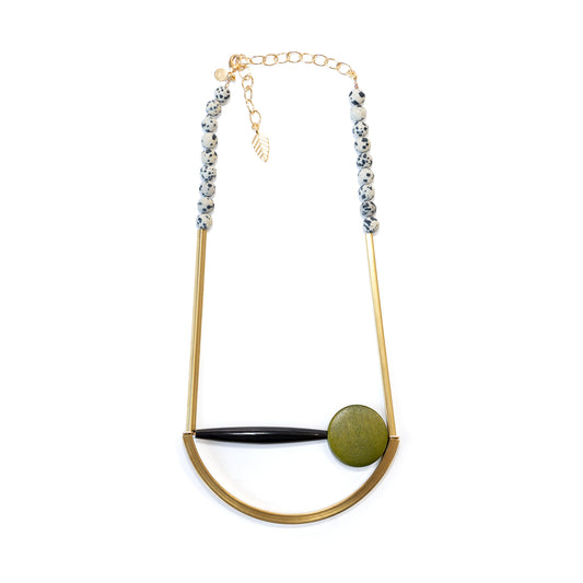 Geometric Statement Wood and Horn Necklace