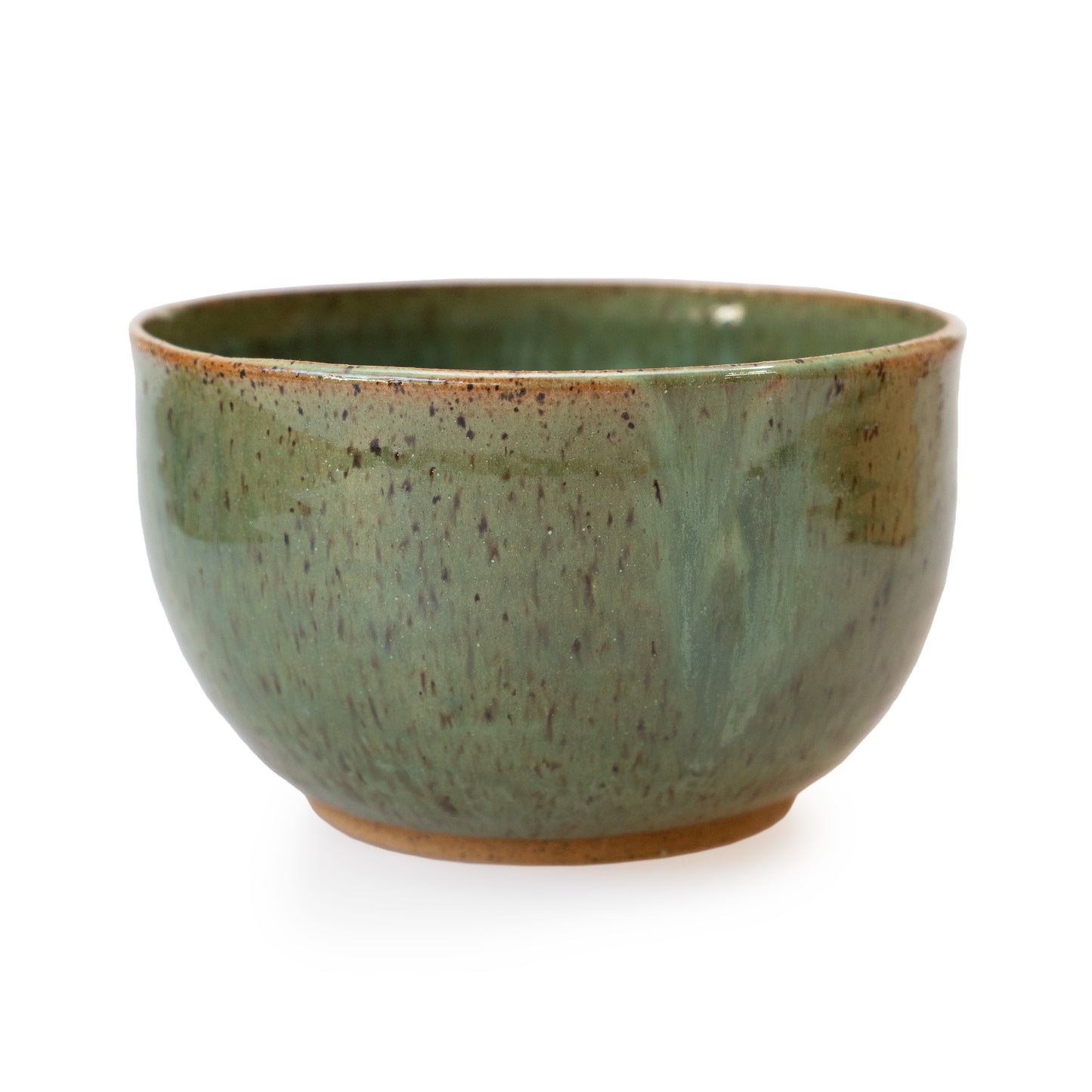 Green Speckled Partially Glazed Ceramic Bowl