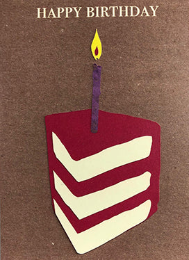 Happy birthday cake slice and candle card