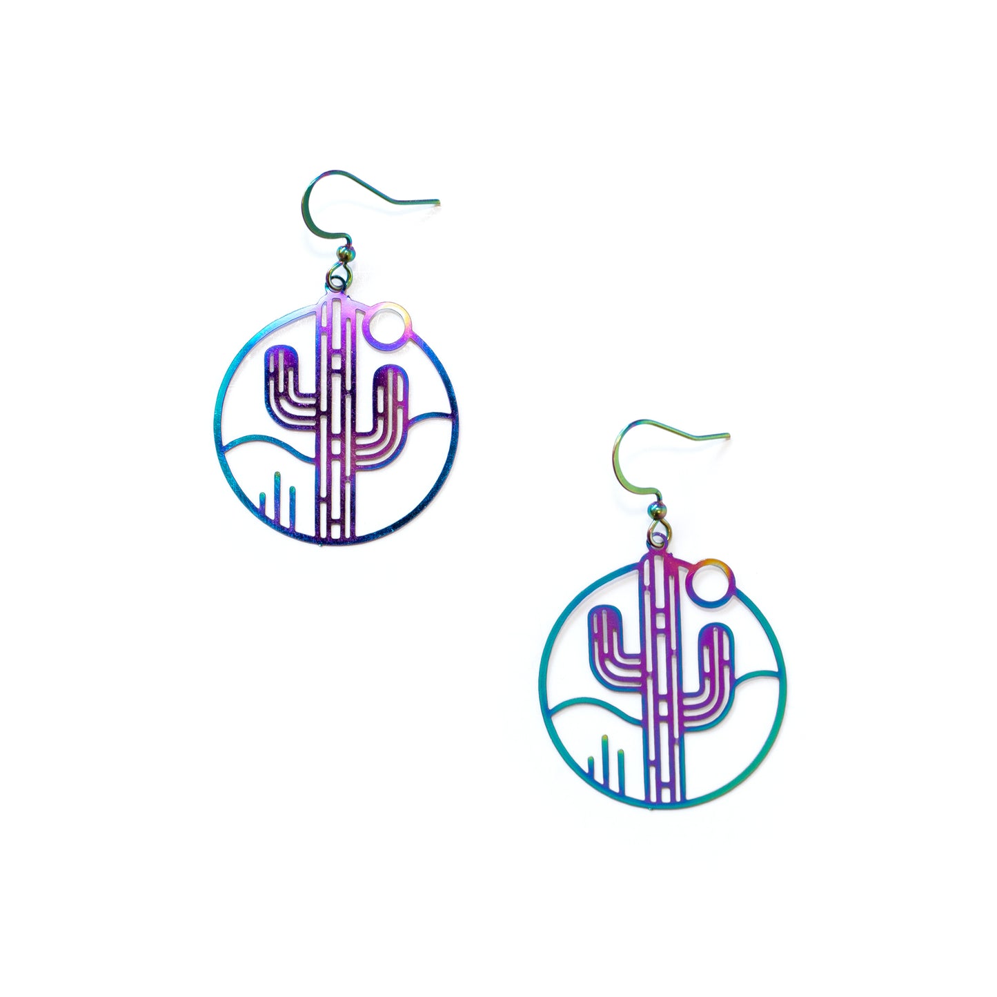 Metallic Saguaro Scenery Dangling Earrings